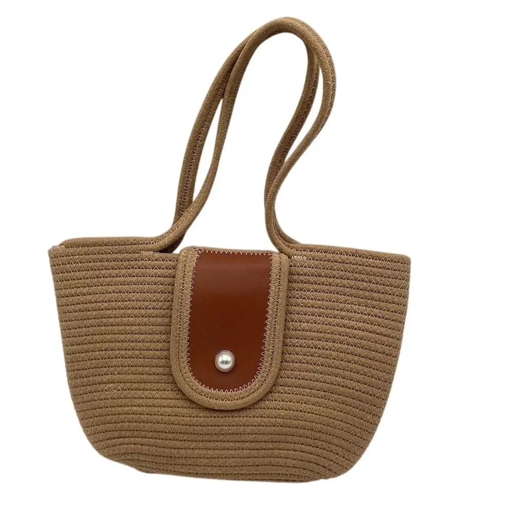 Handmade Woven Tote Bag Large Brown Cotton Rope Bucket Handbag‎